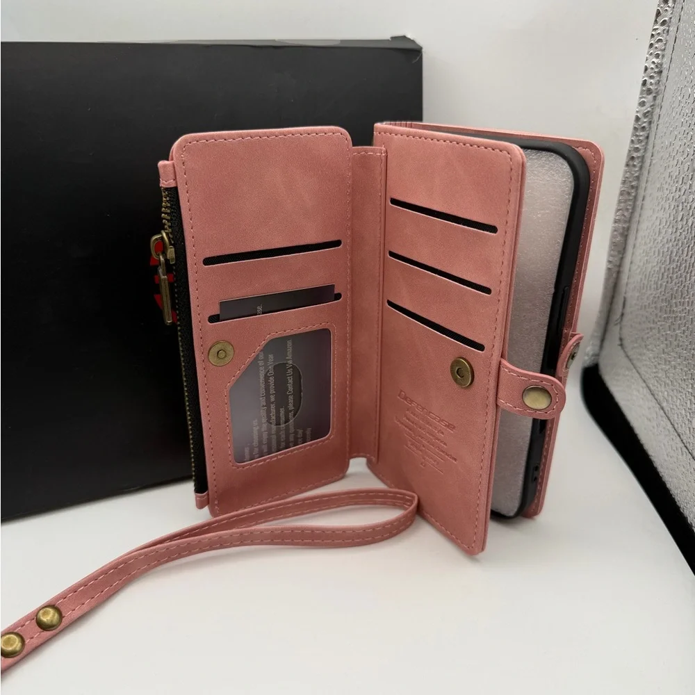 iPhone 16.   Blossom Pink Zipper Wallet Phone Case with Wrist Strap